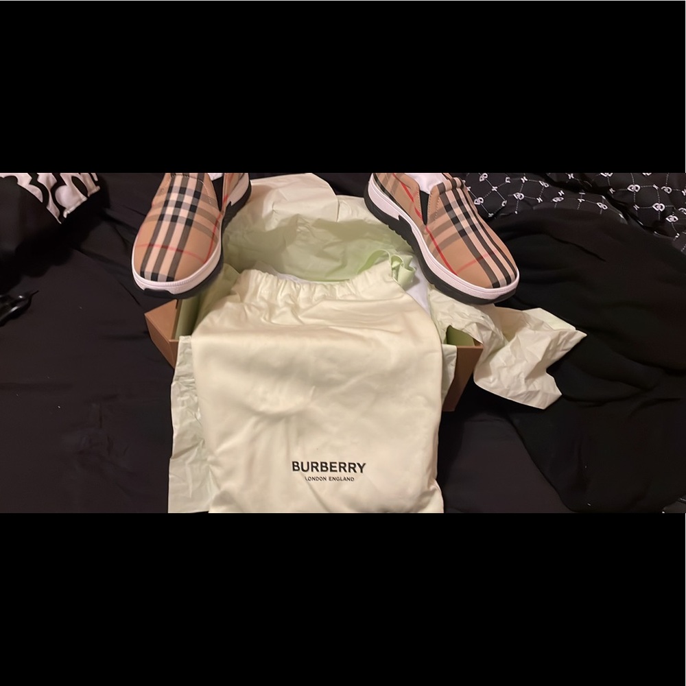 Burberry sneakers brand new for boys and a Polo coat size large for boys new